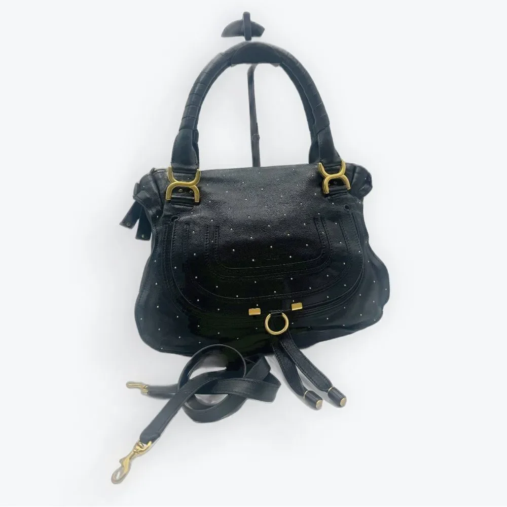 Chloe Medium Black Leather Studded Marcie Convertible 2way Satchel Ltd Edition